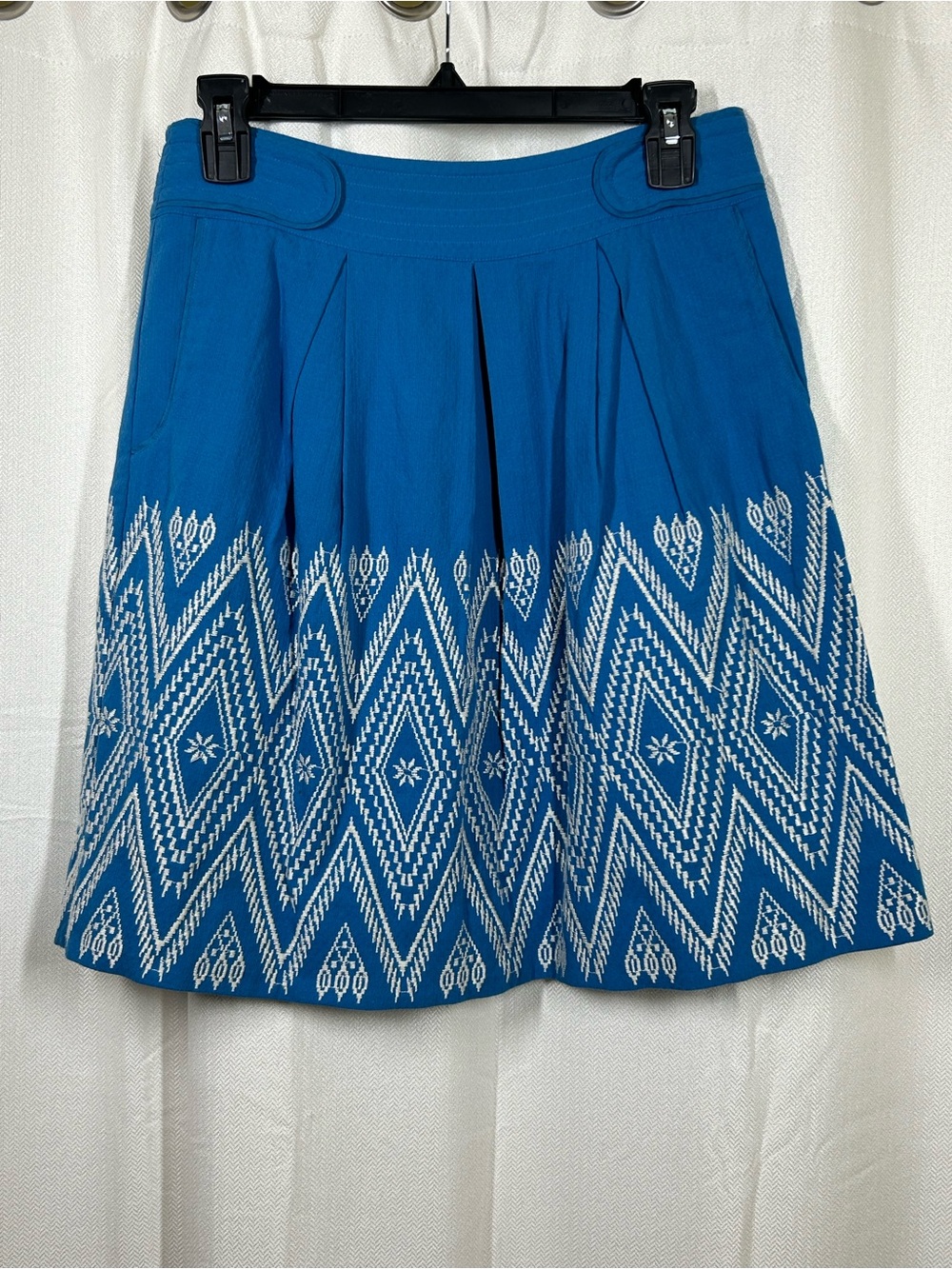 Anthropologie Floreat Winston Skirt Embroidered Blue Size 4 Mini